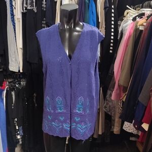 Koret Blue Knit Blouse with Teal Embroidery